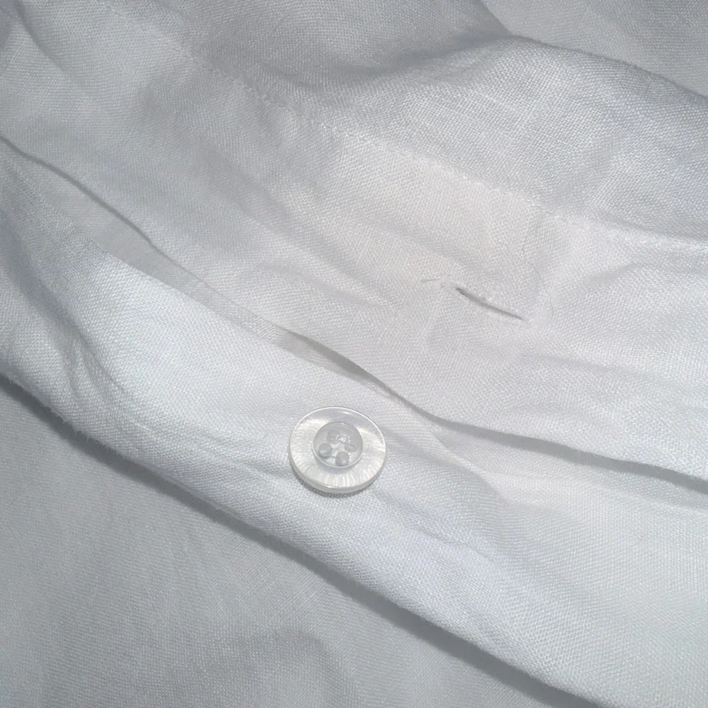 Anthropologie stitched organic linen duvet cover twin Dorm white grey embroidery